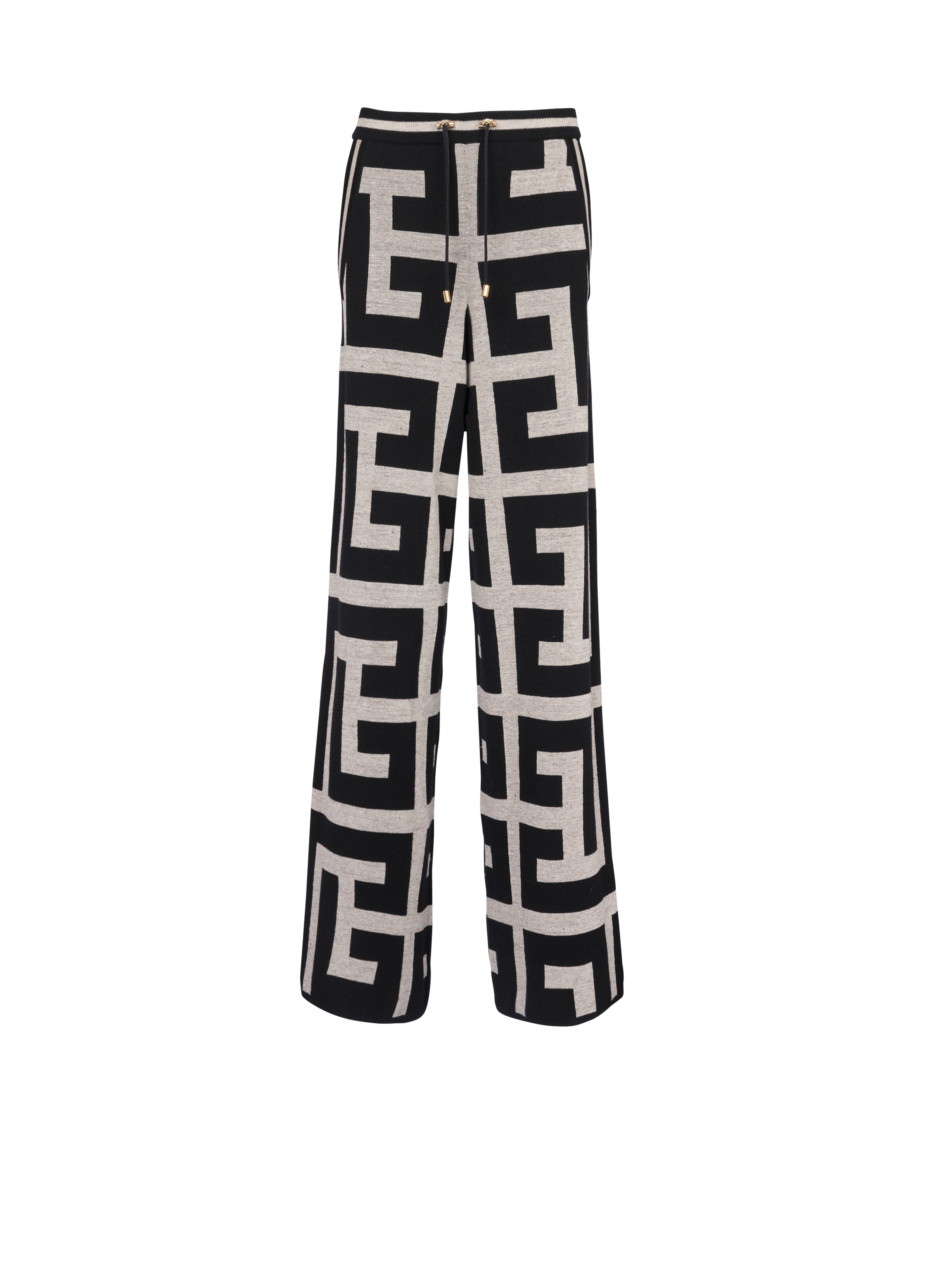 Wide knit pants with maxi Balmain monogram, black