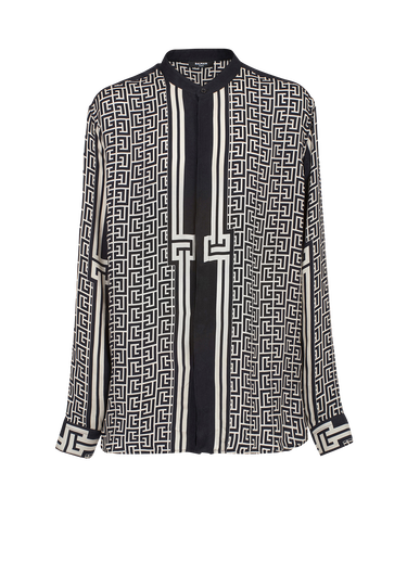 Oversized cuprammonium rayon shirt with Balmain monogram print