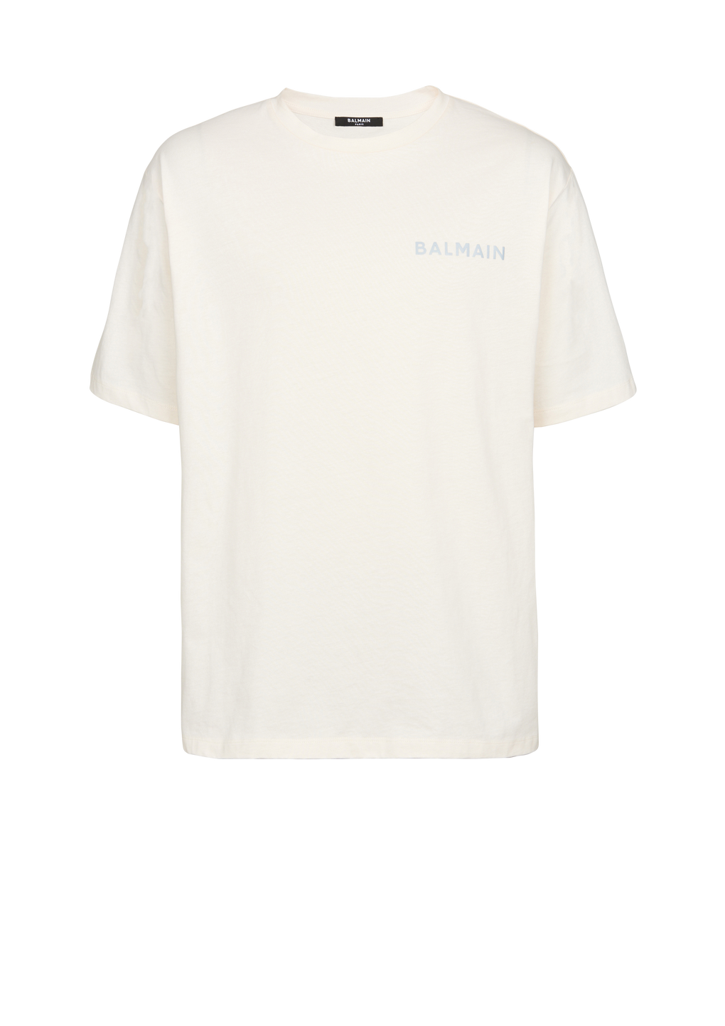 Cotton T-shirt with small Balmain Paris logo, beige, hi-res