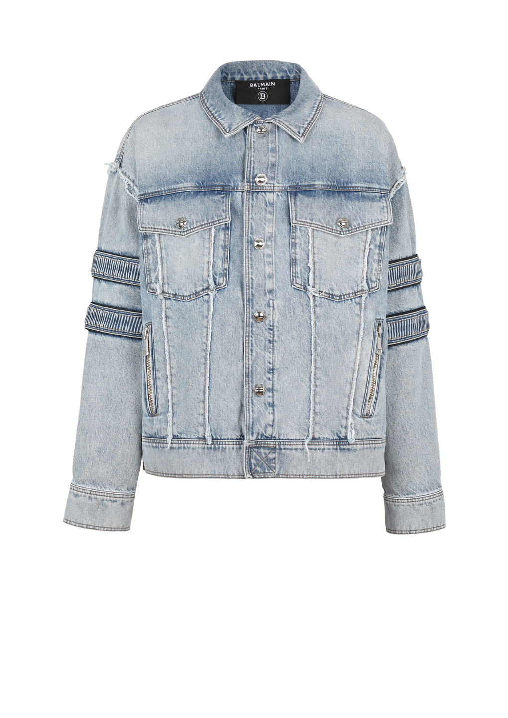 Denim jacket with velcro stripes, blue, hi-res