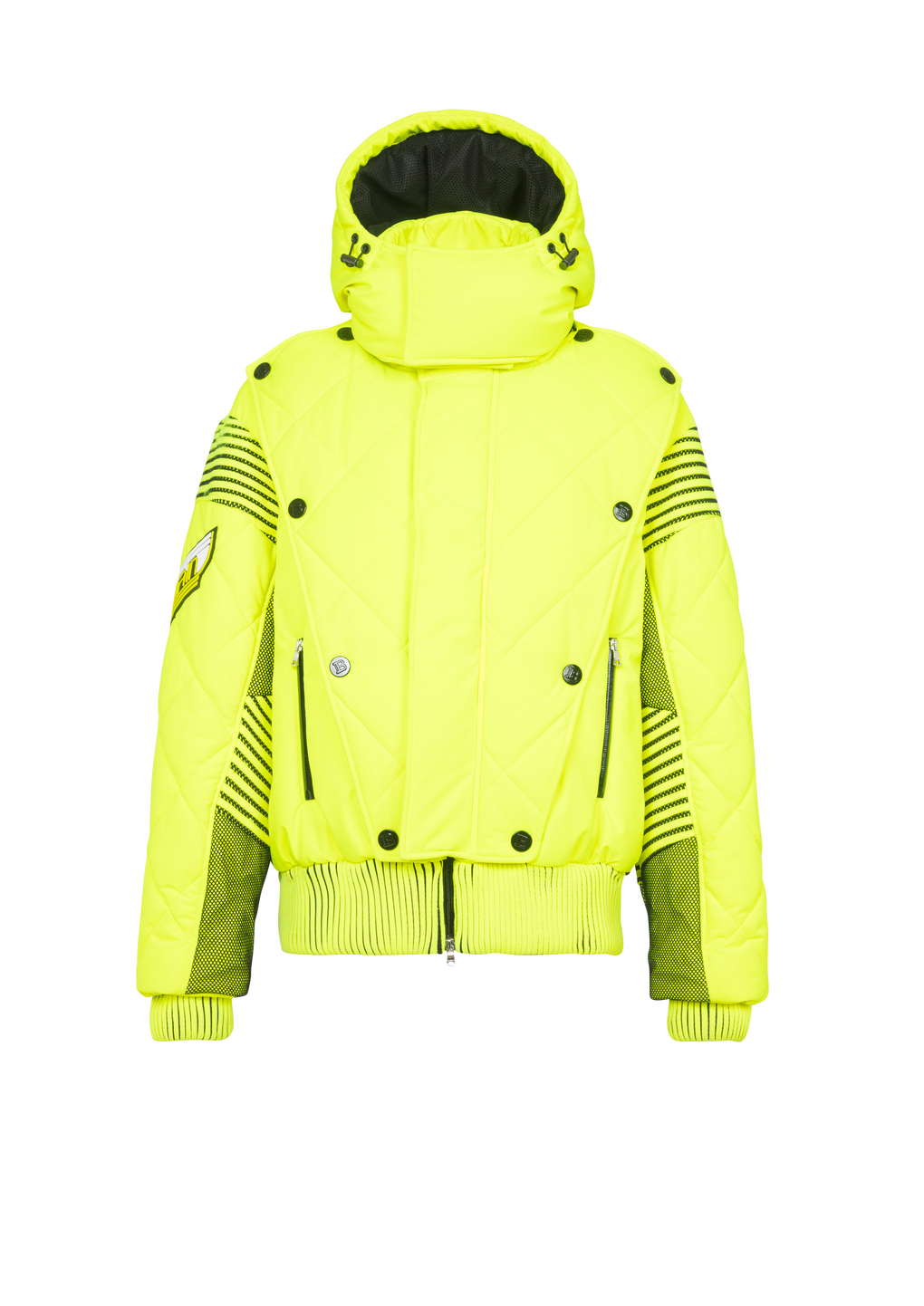 Hooded neon quilted jacket, yellow, hi-res
