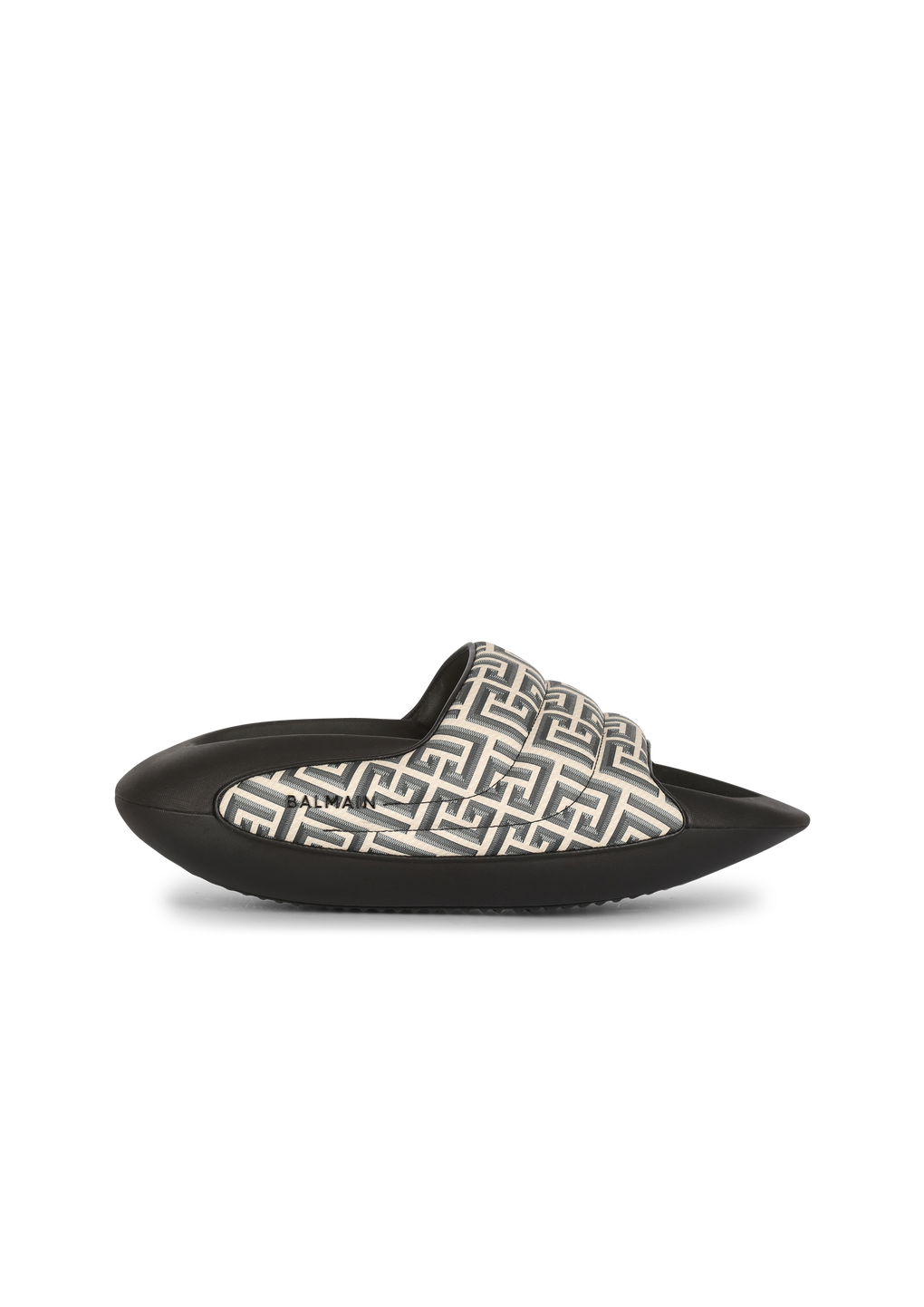 Quilted leather B-IT mules with Balmain monogram print, black, hi-res