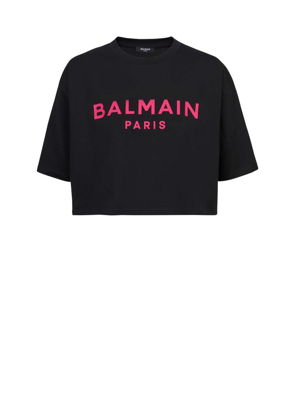 Cropped cotton T-shirt with Balmain logo print, pink, hi-res