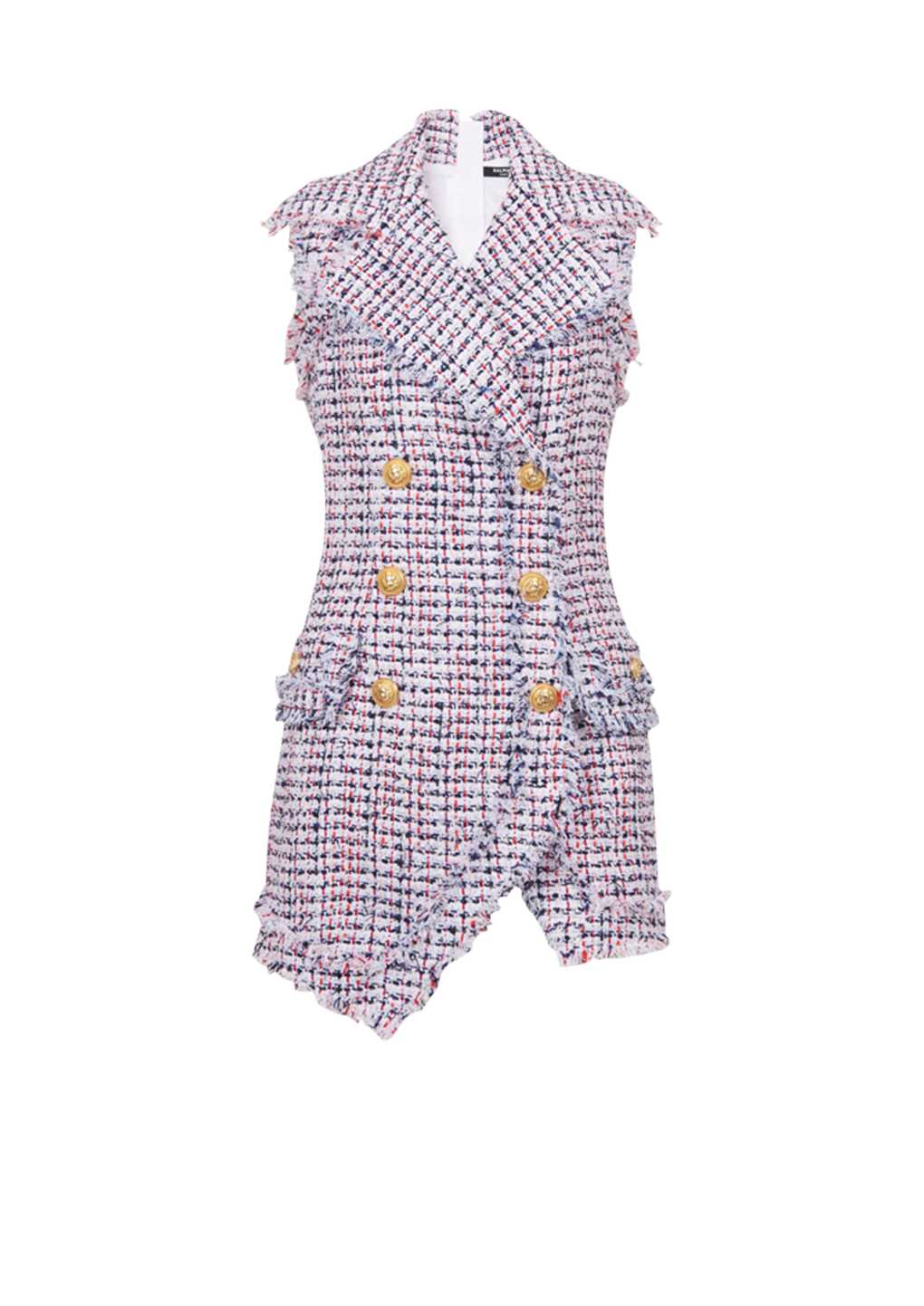 HIGH SUMMER CAPSULE - Short tweed dress with double-breasted gold-tone buttoned fastening, multicolor, hi-res