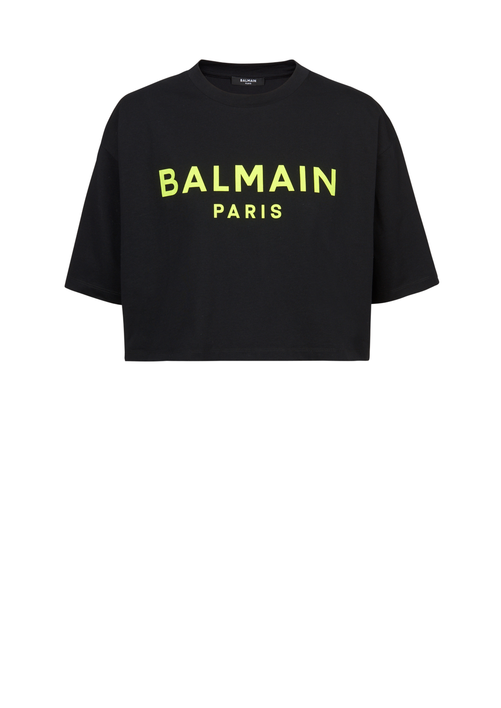 Cropped cotton T-shirt with Balmain logo print, yellow, hi-res