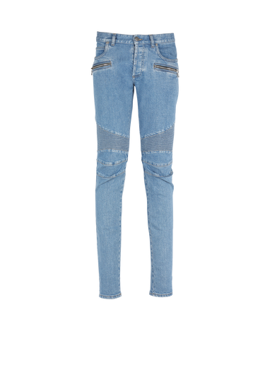 Slim cut ridged cotton jeans with Balmain monogram hem