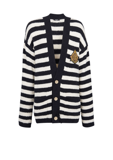 Cotton cardigan with strippes and Balmain badge