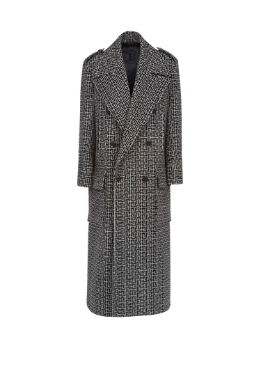 Long Balmain monogram wool coat