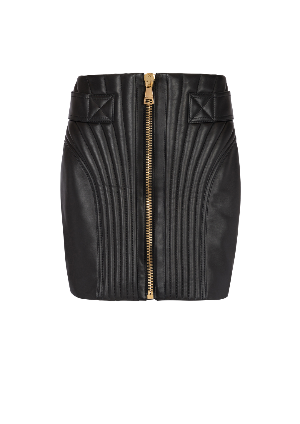 Short quilted leather skirt, black, hi-res