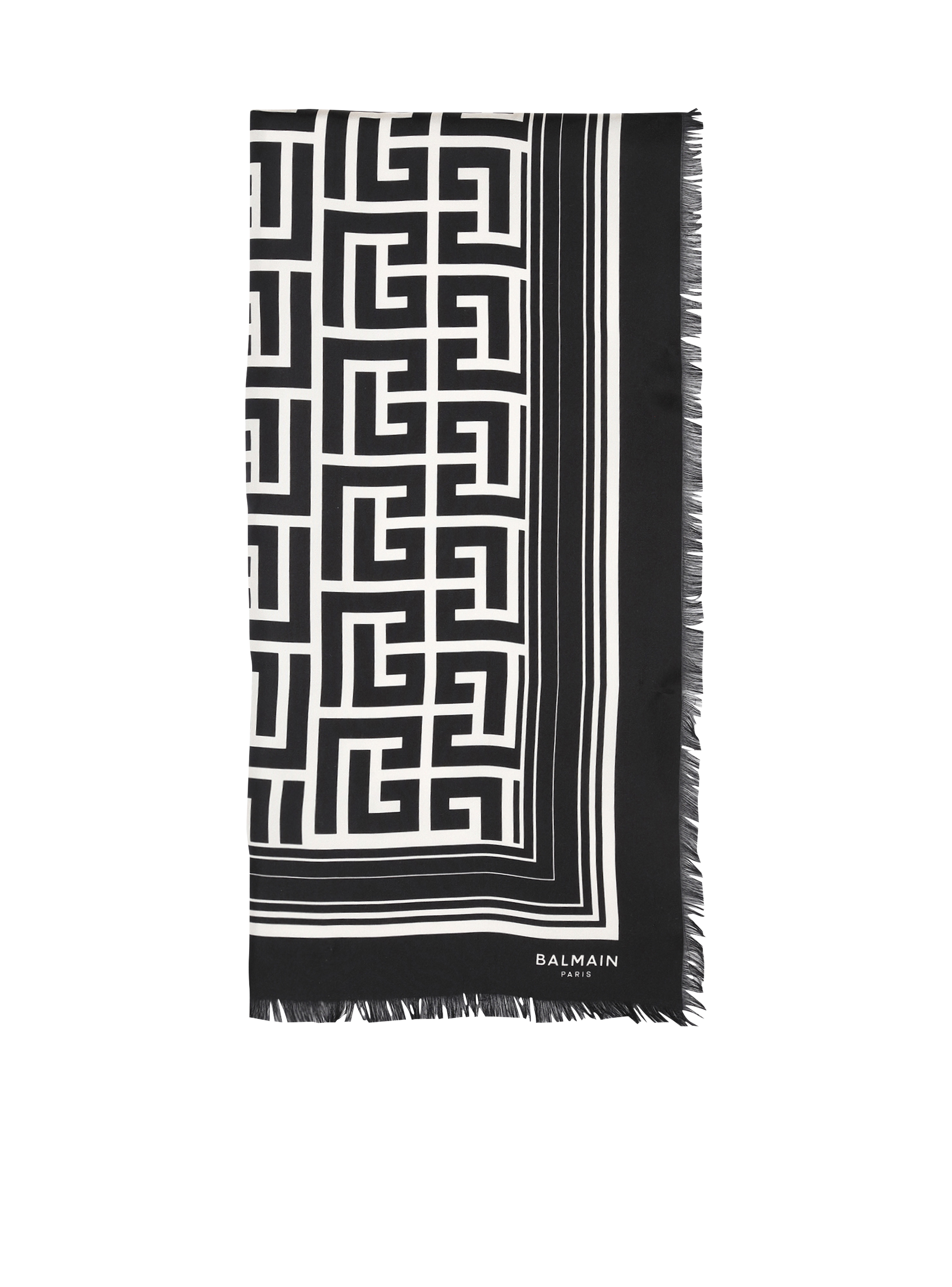 Silk scarf with Balmain monogram, black