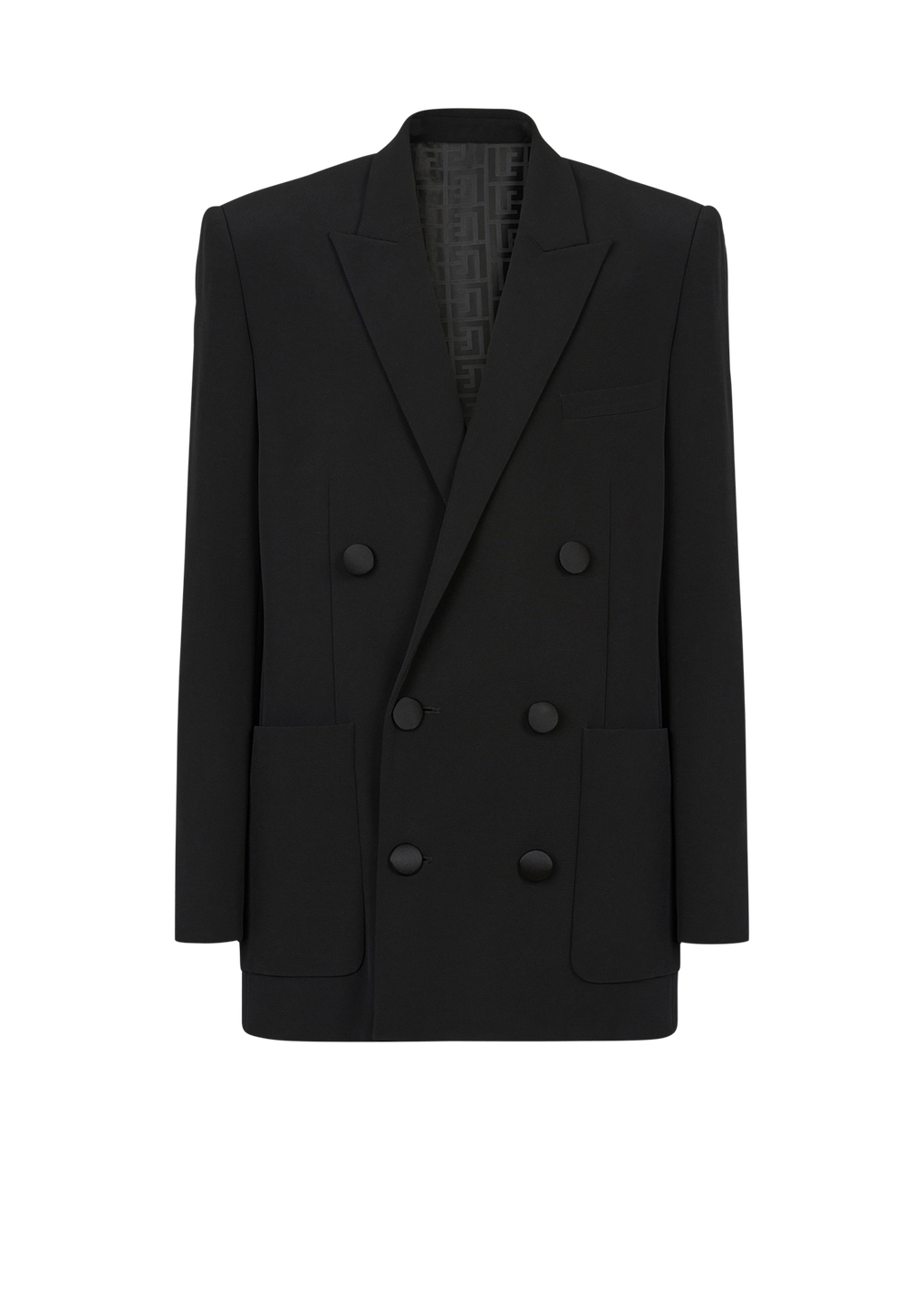 Eco-designed double-breasted crepe blazer, black, hi-res
