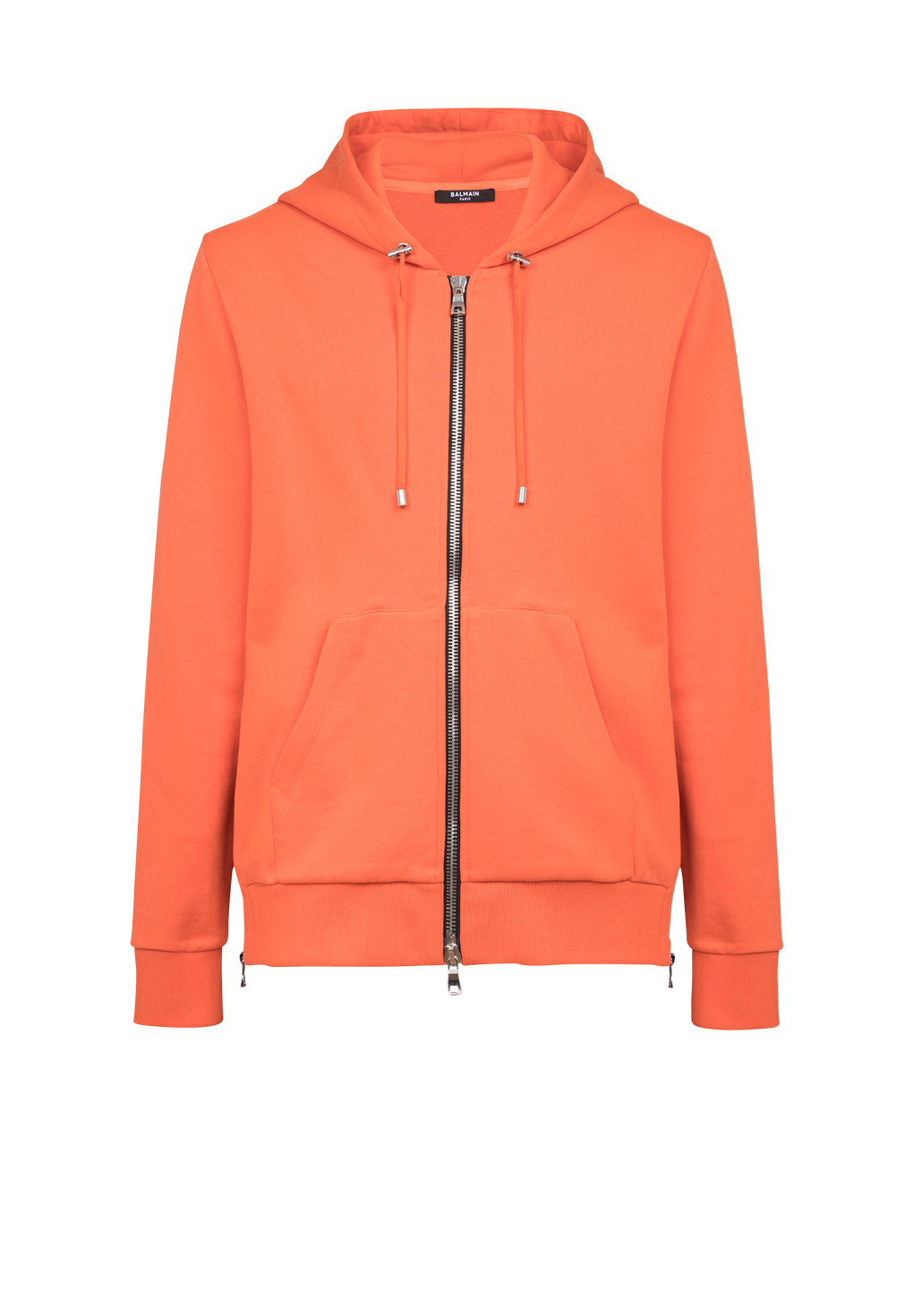 Eco-designed cotton sweatshirt with Balmain logo print, orange, hi-res