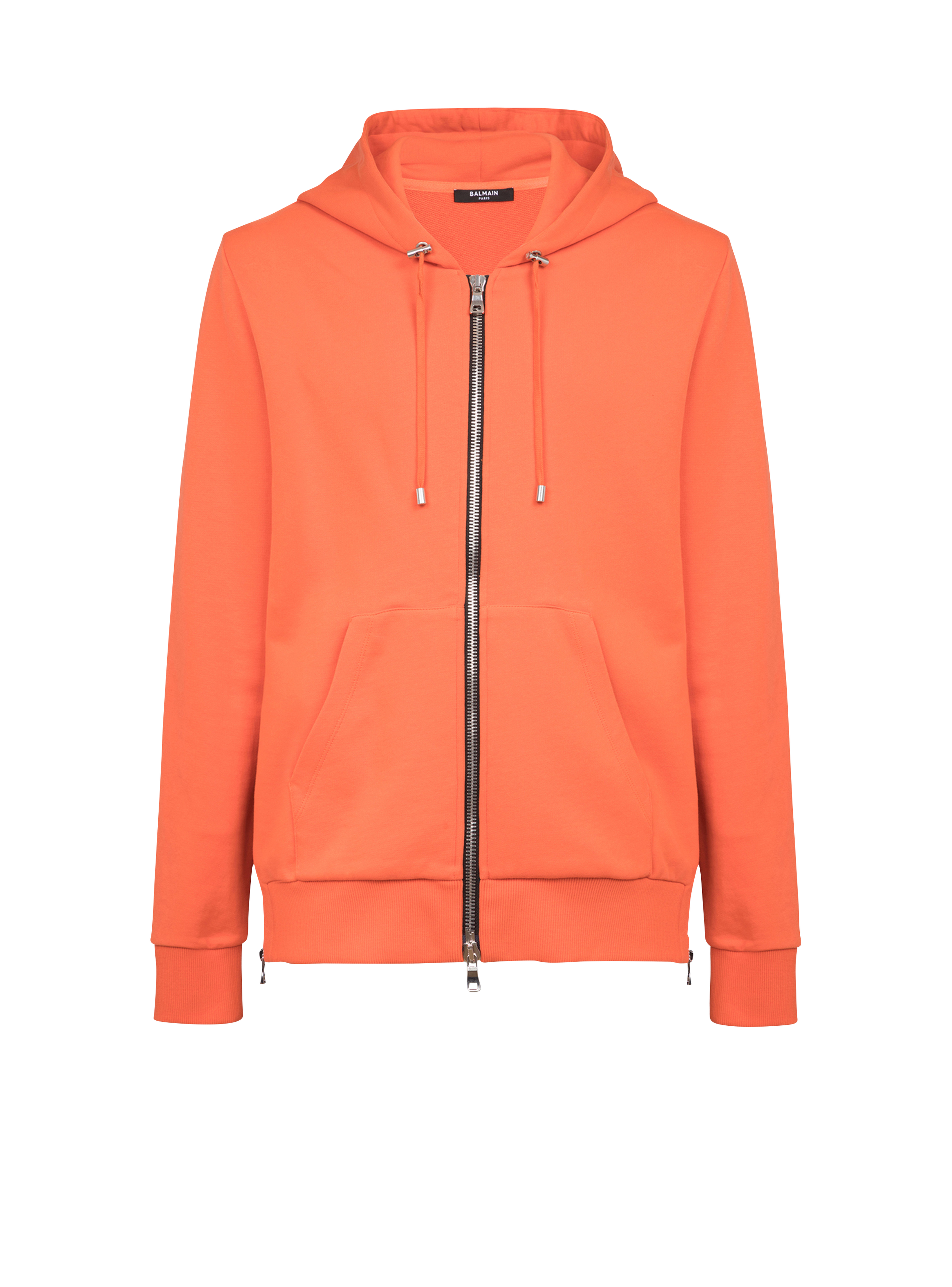 Eco-designed cotton sweatshirt with Balmain logo print, orange